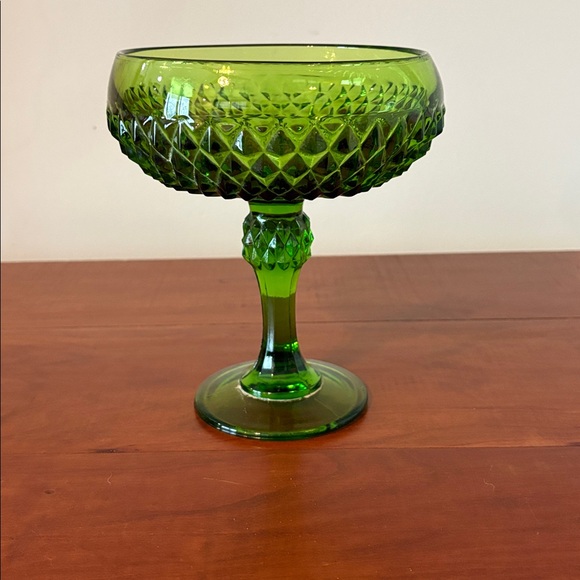Vintage Green Pressed Glass Compote Goblet | Diamond Pattern | Retro Home Decor - Picture 4 of 5